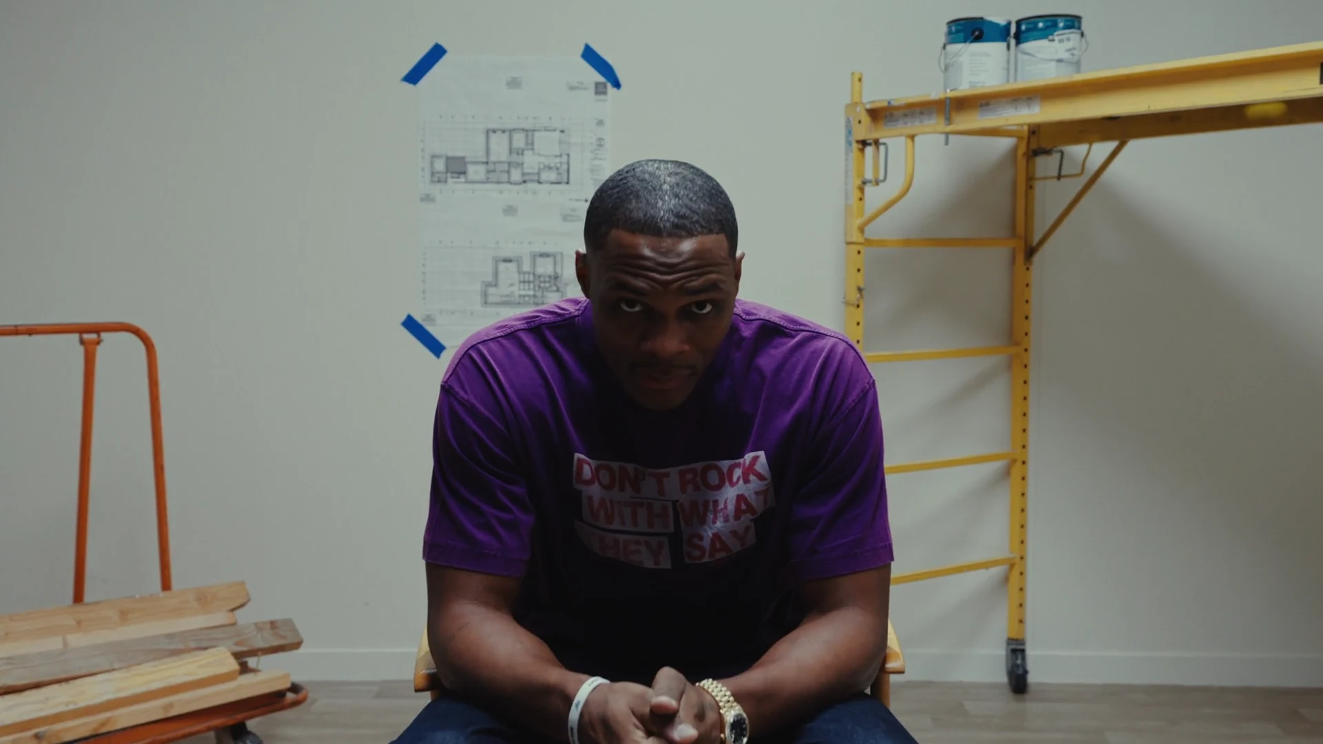 Russell Westbrook seated in the bright studio interview